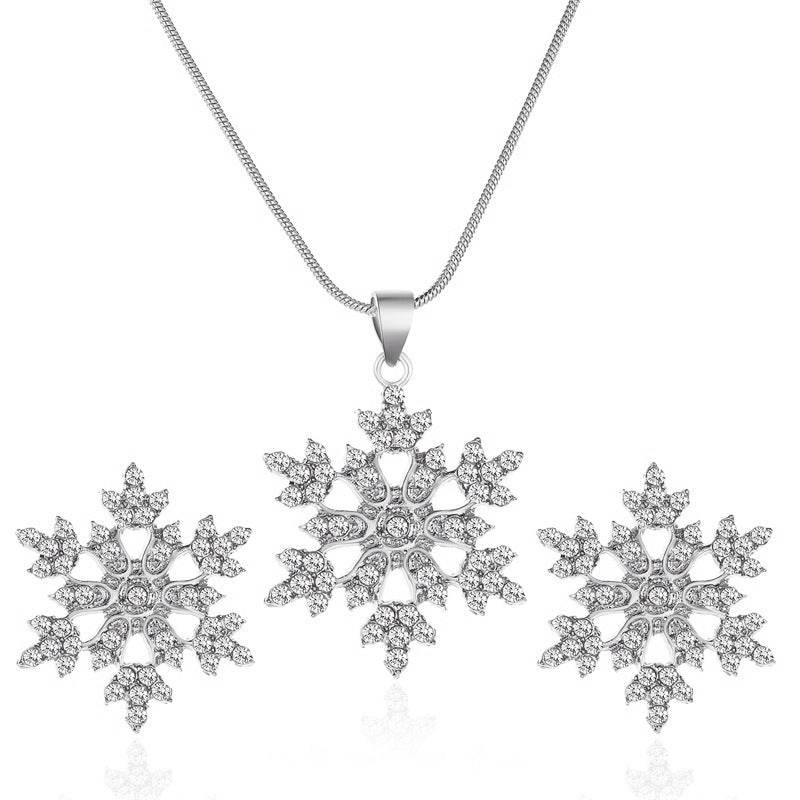 3pcs Snowflake Necklace Set With Rhinestones Earrings And Clavicle Chain Pendant Necklace Valentine's Day Gift - Velora