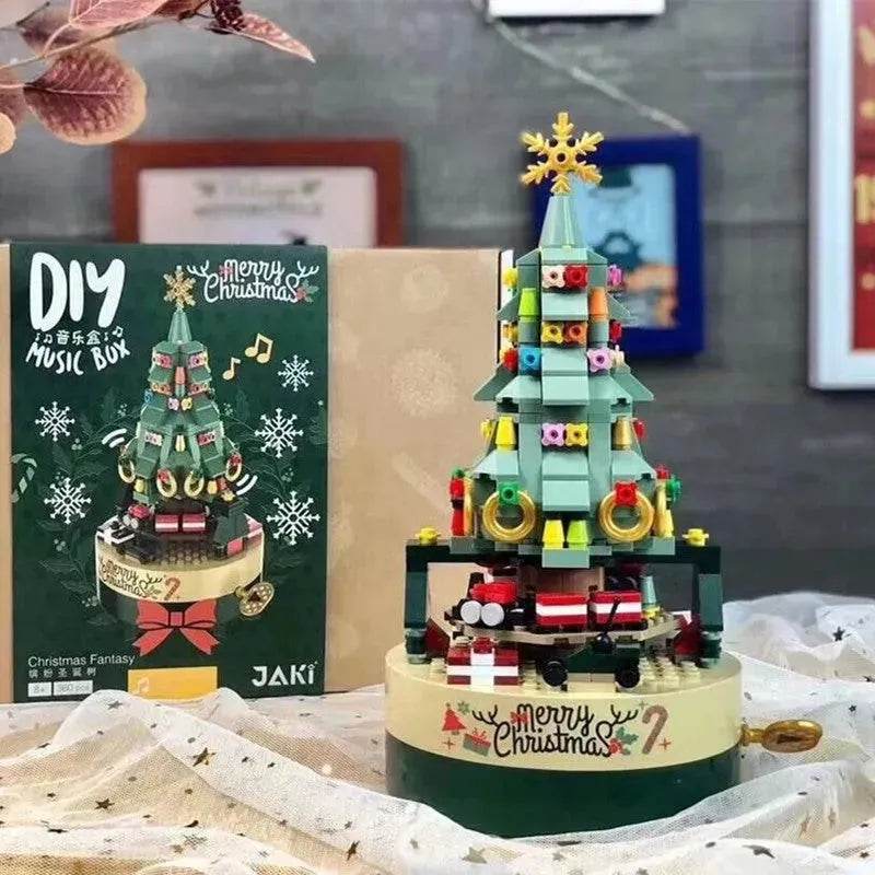 DIY Building Blocks Music Box Christmas Tree Model Desktop Decoration Ornaments Gift Box For Woman Kids Present New Year Gifts - Velora
