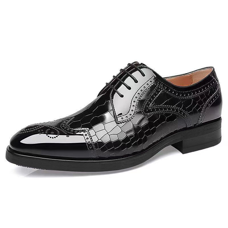 Brogue Embossed Oxford Shoes Men's Leather Shoes Three-dimensional Square Toe Japanese Style