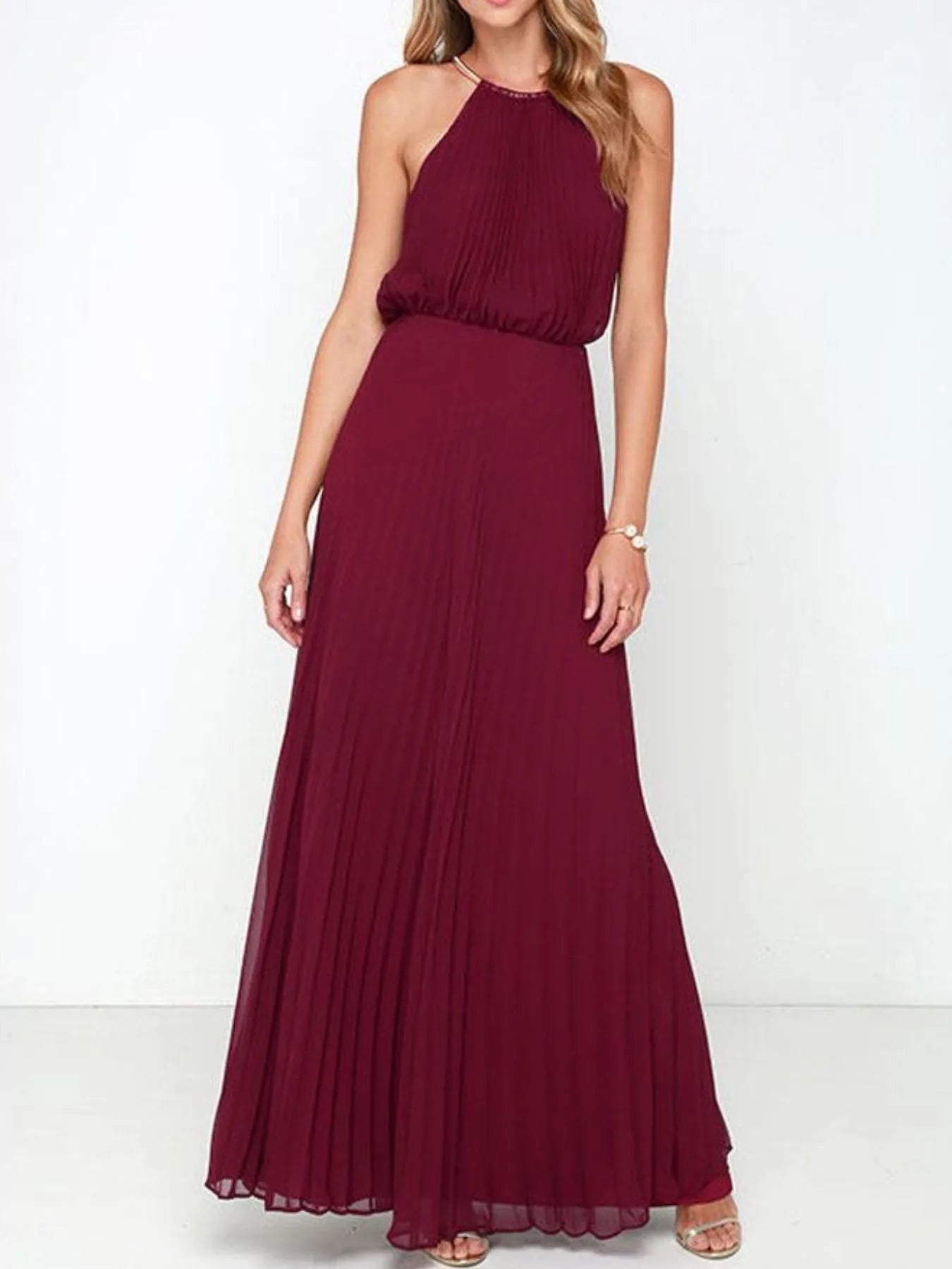 Pleated Sleeveless Maxi Tank Dress - Velora