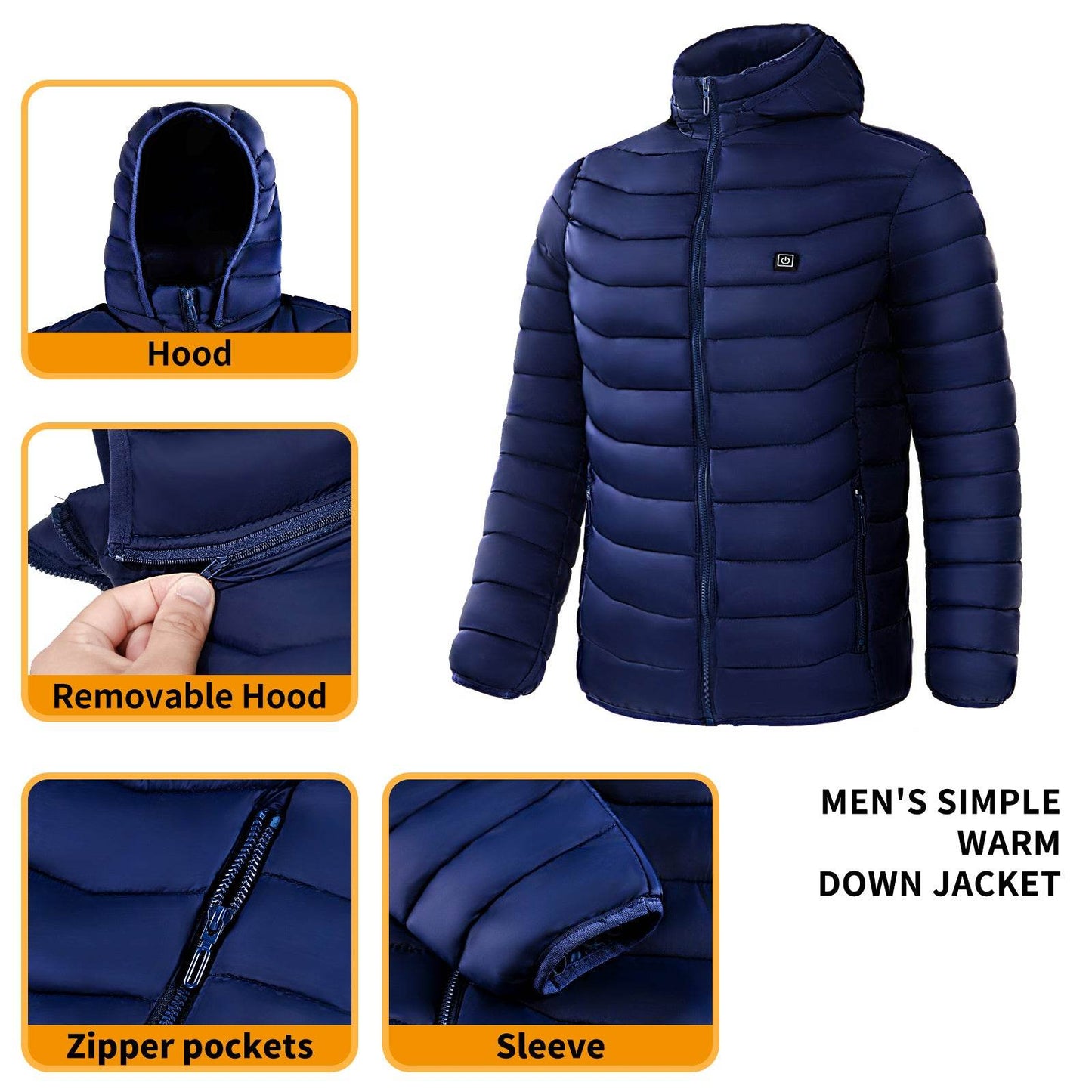Men Heated Puffer Jacket Electric Heating Coat Insulated Hood Windbreaker 9Heat Zones - Velora