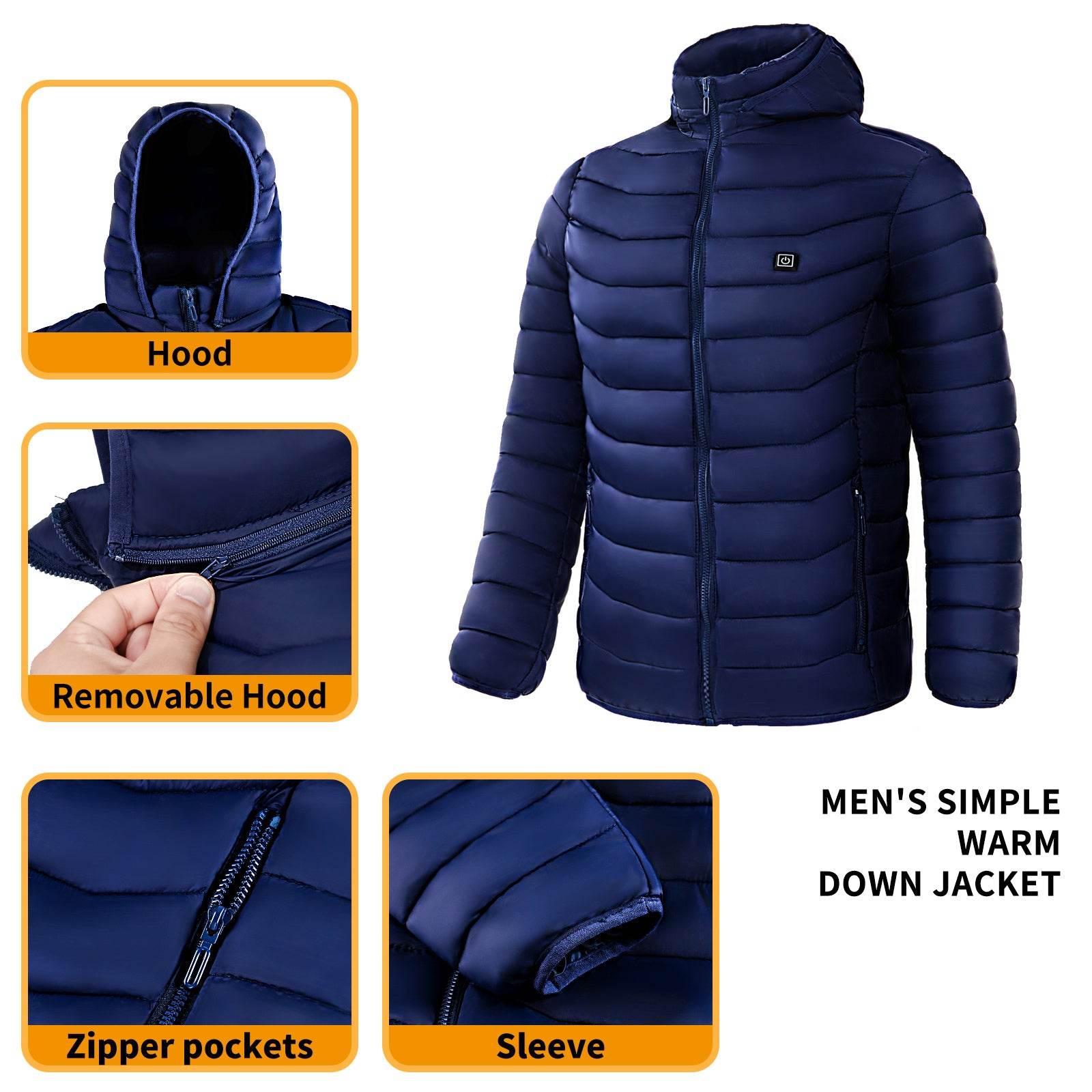 Men Heated Puffer Jacket Electric Heating Coat Insulated Hood Windbreaker 9Heat Zones - Velora