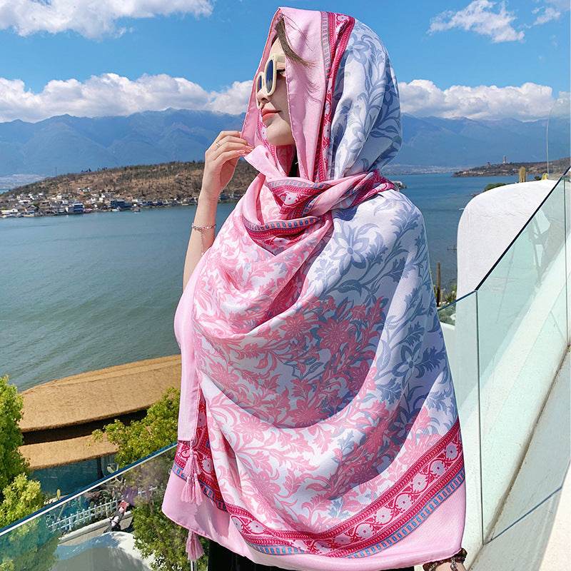 Ethnic Style Sun Protection Talma Tibet Desert Travel Thin Holiday Silk Scarf - Velora