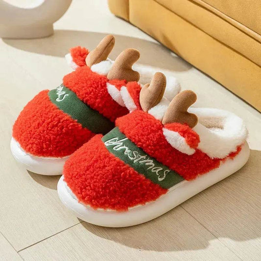 Christmas Shoes Winter Home Slippers Elk Soft Cozy Bedroom Slipper Slip On House Shoes - Velora