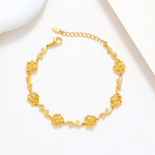 Copper Alloy Gold-plated Frosted Flower Branch Rose Bracelet Advanced Romantic