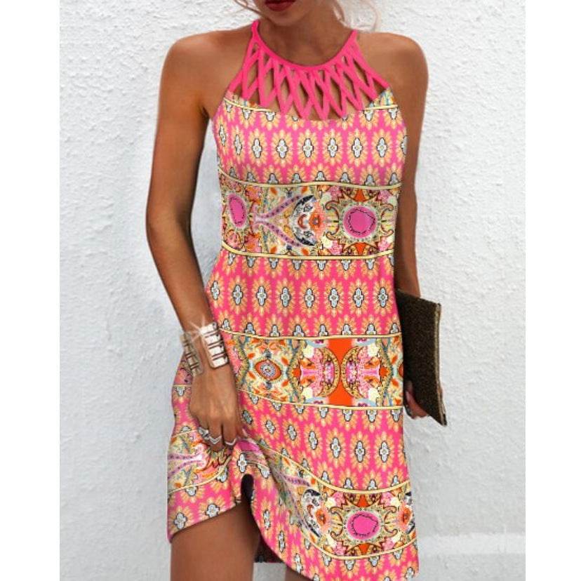 Fashion Print Dress Casual Halterneck Dresses For Women Summer Clothes - Velora