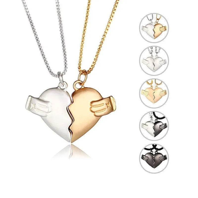 Creative Magnet Love Necklace 2pcs Heart-broken Shape Necklace Men And Women Personalized Jewelry For Valentine's Day - Velora