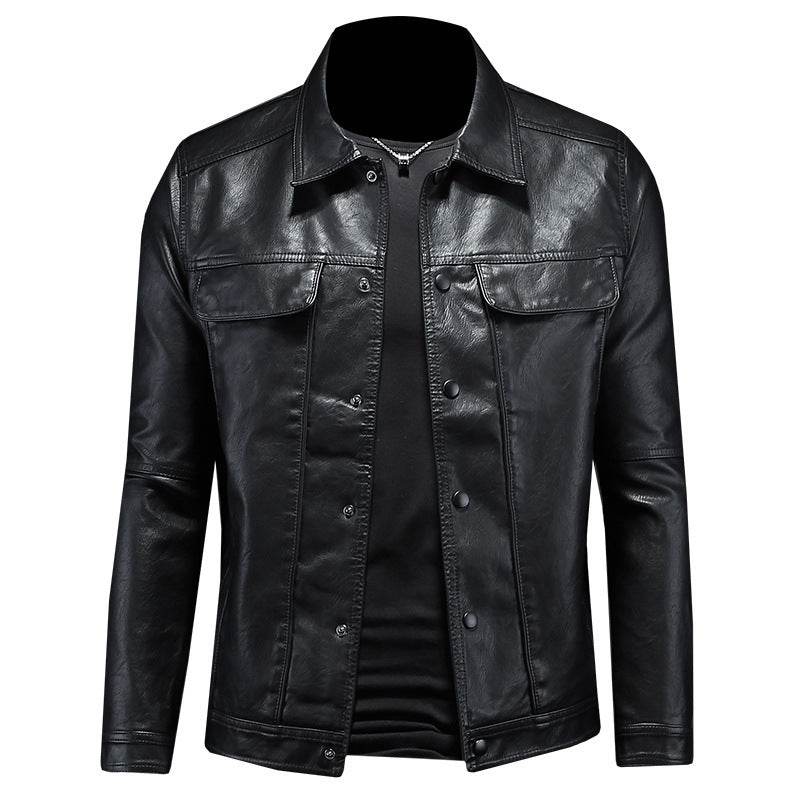 Men's Long-sleeved Lapel Motorcycle Pu Handsome Leather Coat - Velora