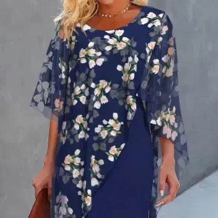 Printed Floral Chiffon Fashion Straight Cut Modest Dress - Velora