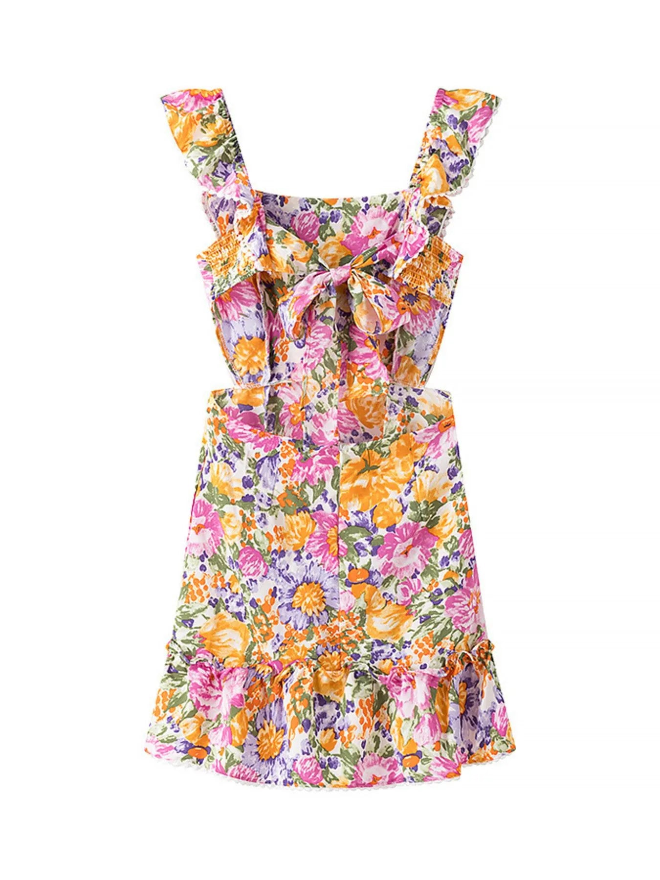 Floral Print Ruffled Hem Dress - Velora