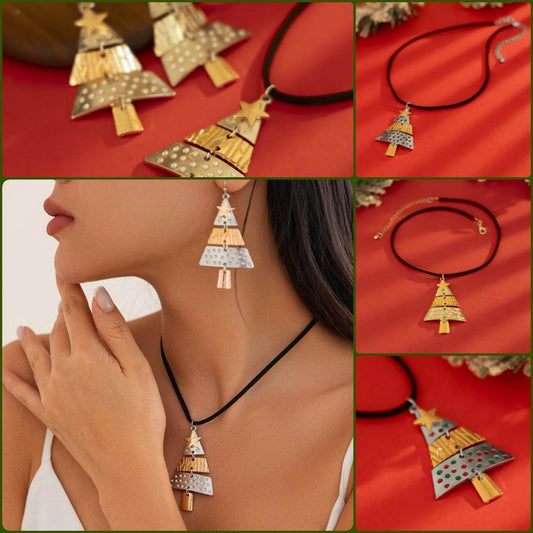 Christmas Tree Necklace And Earrings Fashion Pendant Necklace Suit Xmas Tree Earrings And Necklace New Year Jewelry - Velora