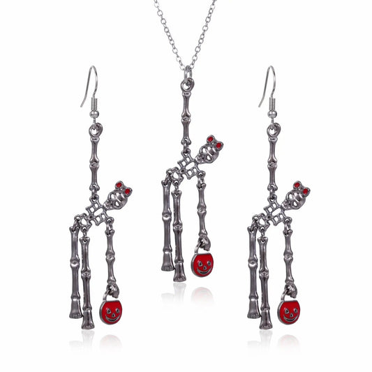3pcs Halloween Skeleton Earrings And Necklace Set Creative Retro Personality Jewelry Accessories - Velora