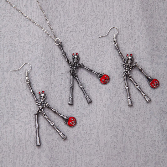 3pcs Halloween Skeleton Earrings And Necklace Set Creative Retro Personality Jewelry Accessories - Velora