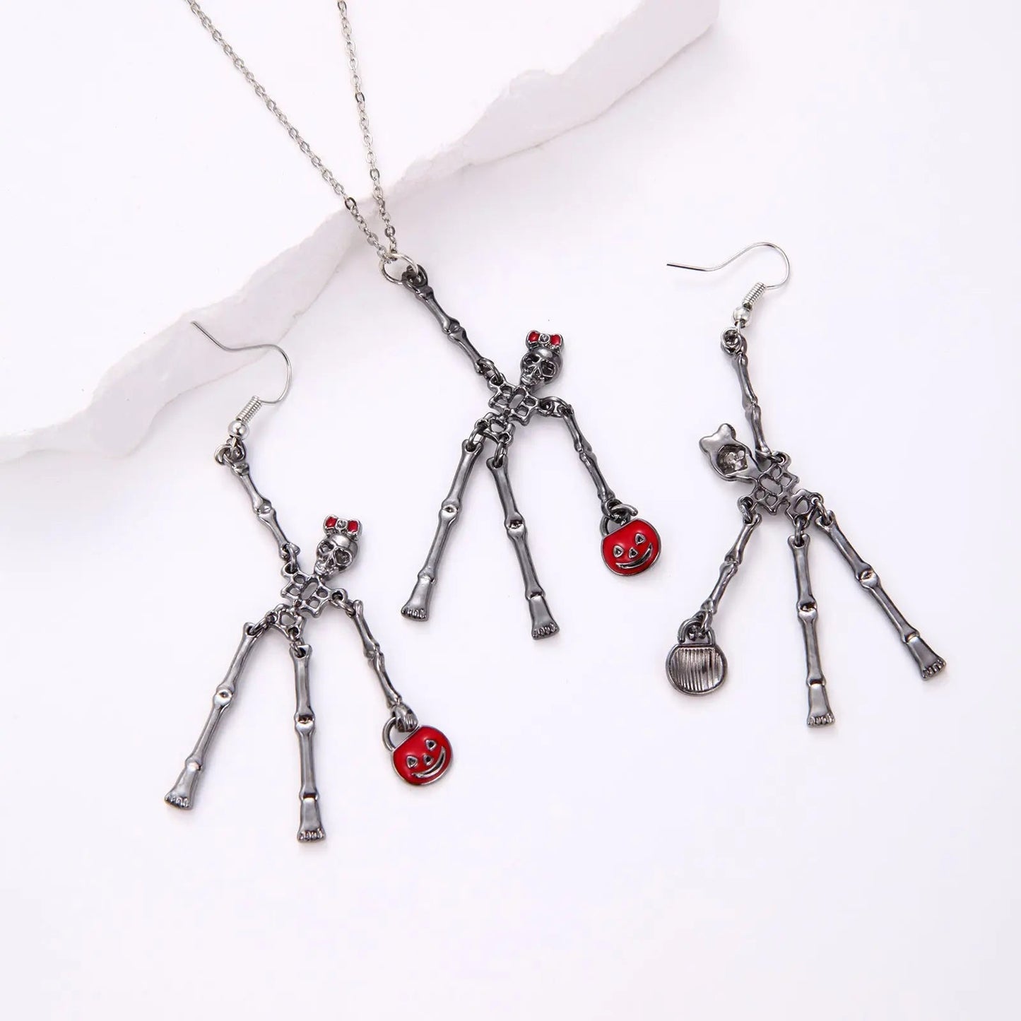 3pcs Halloween Skeleton Earrings And Necklace Set Creative Retro Personality Jewelry Accessories - Velora