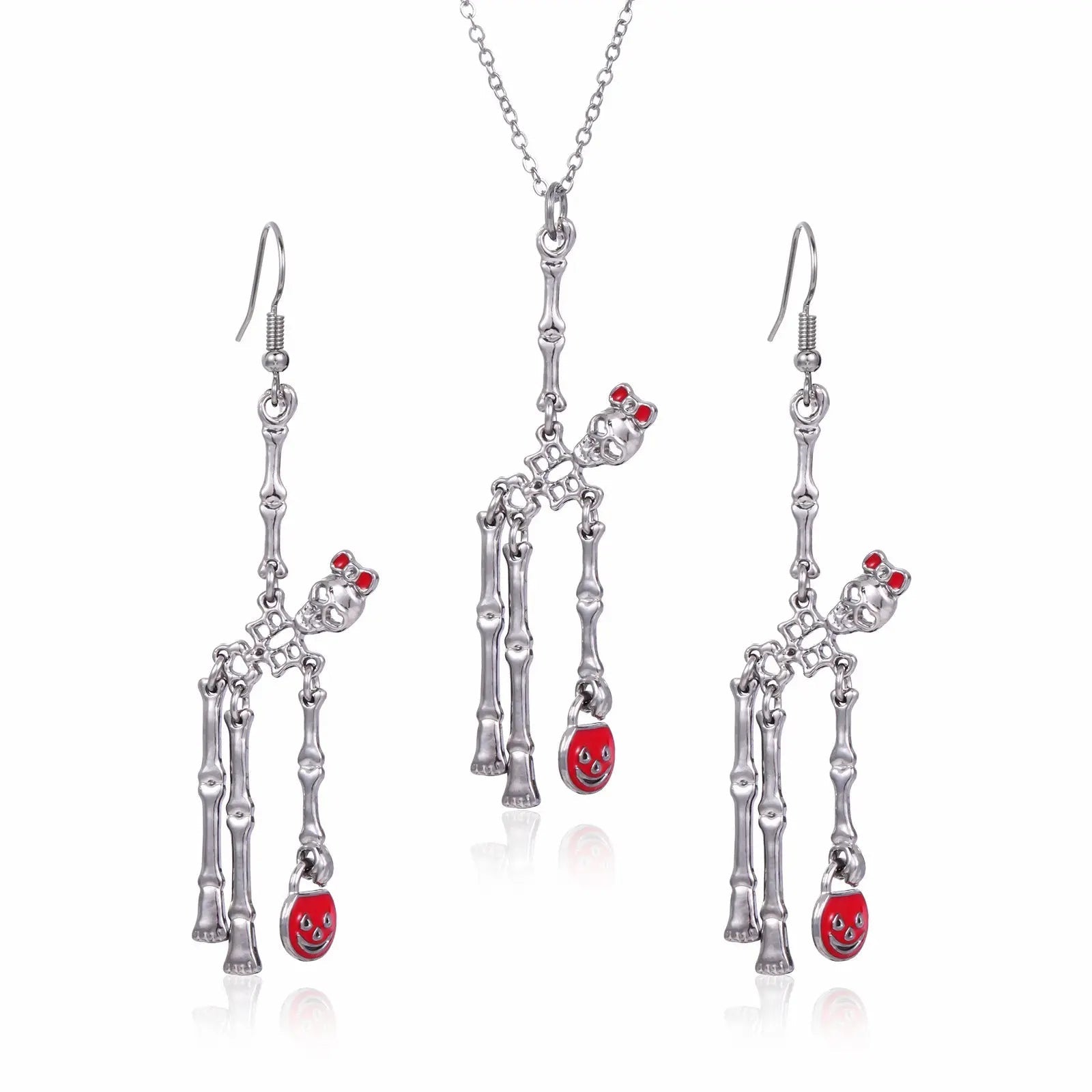 3pcs Halloween Skeleton Earrings And Necklace Set Creative Retro Personality Jewelry Accessories - Velora