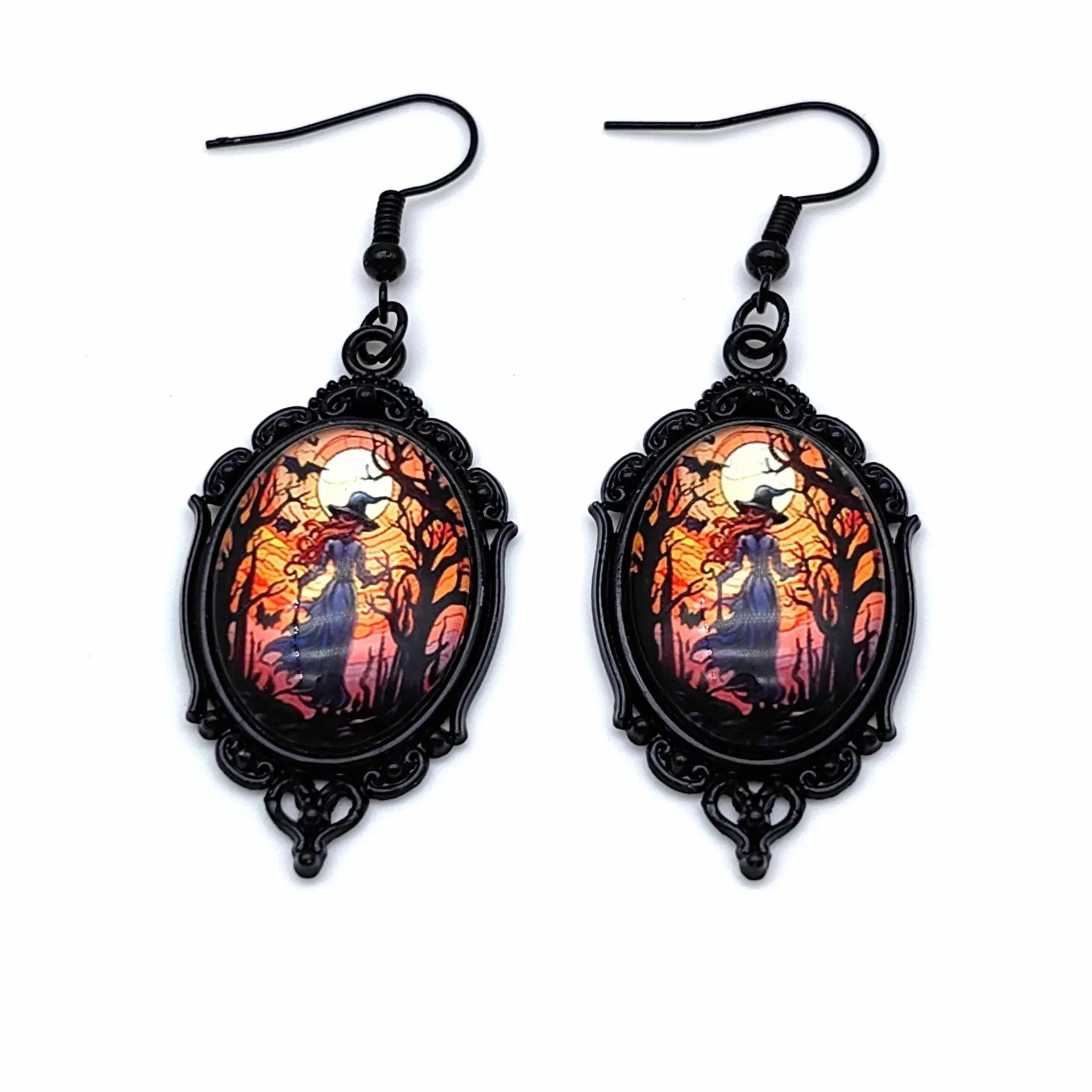3pcs Vintage Halloween Tree Of Life And Witch Necklace Set With Earrings Alloy Pendant Jewelry - Velora