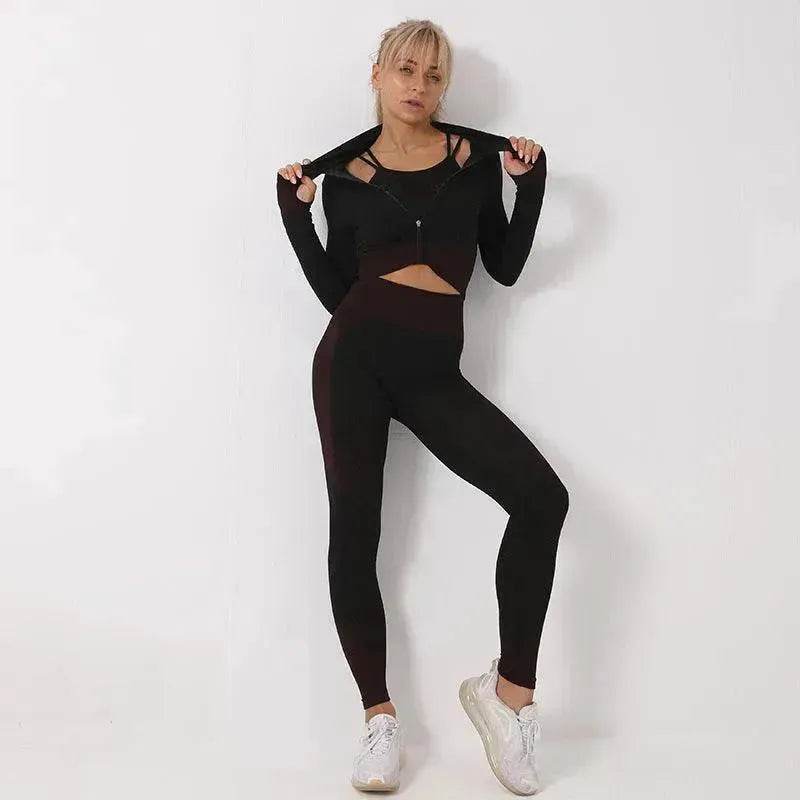 3PCS Yoga Set Seamless Sport Set Women Gym Clothing Leggings Women Crop Top Sports Bra Women Fitness Gym Set Womens Outfits Tracksuit - Velora
