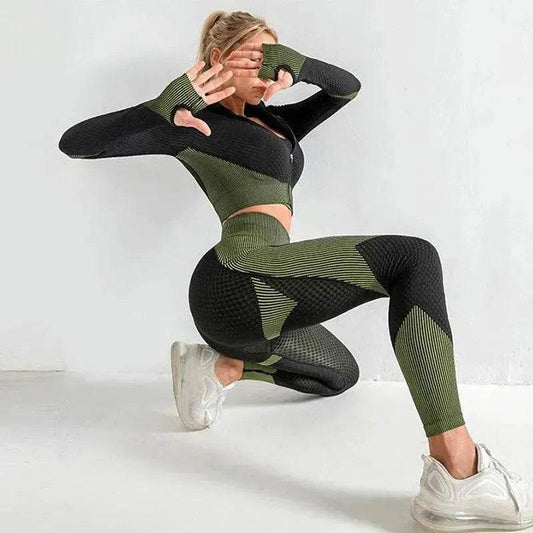 3PCS Yoga Set Seamless Sport Set Women Gym Clothing Leggings Women Crop Top Sports Bra Women Fitness Gym Set Womens Outfits Tracksuit - Velora