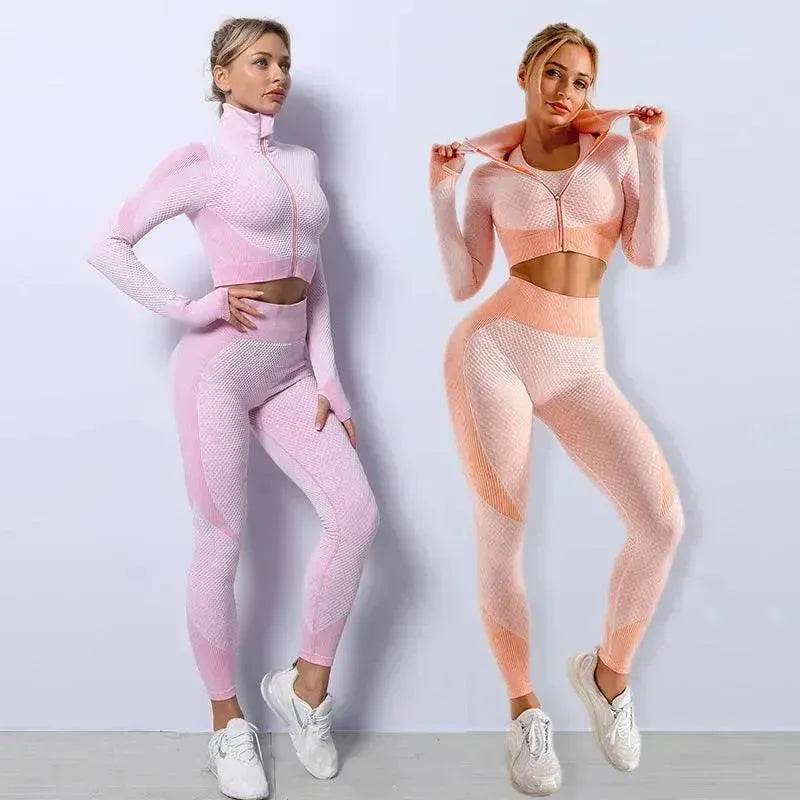 3PCS Yoga Set Seamless Sport Set Women Gym Clothing Leggings Women Crop Top Sports Bra Women Fitness Gym Set Womens Outfits Tracksuit - Velora
