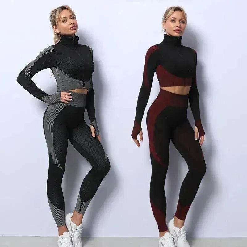 3PCS Yoga Set Seamless Sport Set Women Gym Clothing Leggings Women Crop Top Sports Bra Women Fitness Gym Set Womens Outfits Tracksuit - Velora