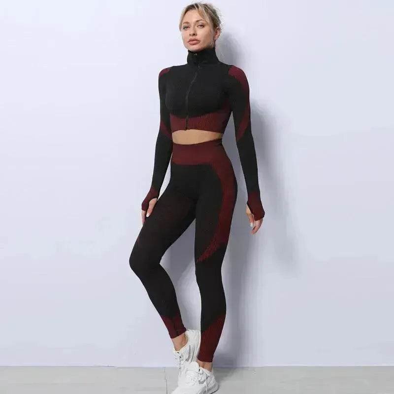 3PCS Yoga Set Seamless Sport Set Women Gym Clothing Leggings Women Crop Top Sports Bra Women Fitness Gym Set Womens Outfits Tracksuit - Velora