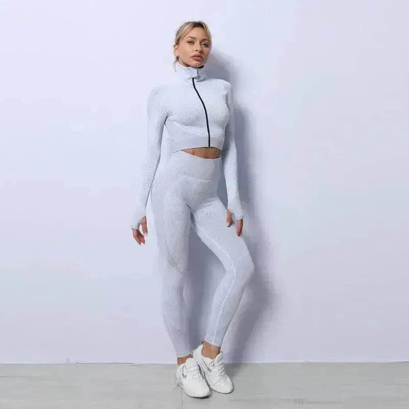 3PCS Yoga Set Seamless Sport Set Women Gym Clothing Leggings Women Crop Top Sports Bra Women Fitness Gym Set Womens Outfits Tracksuit - Velora