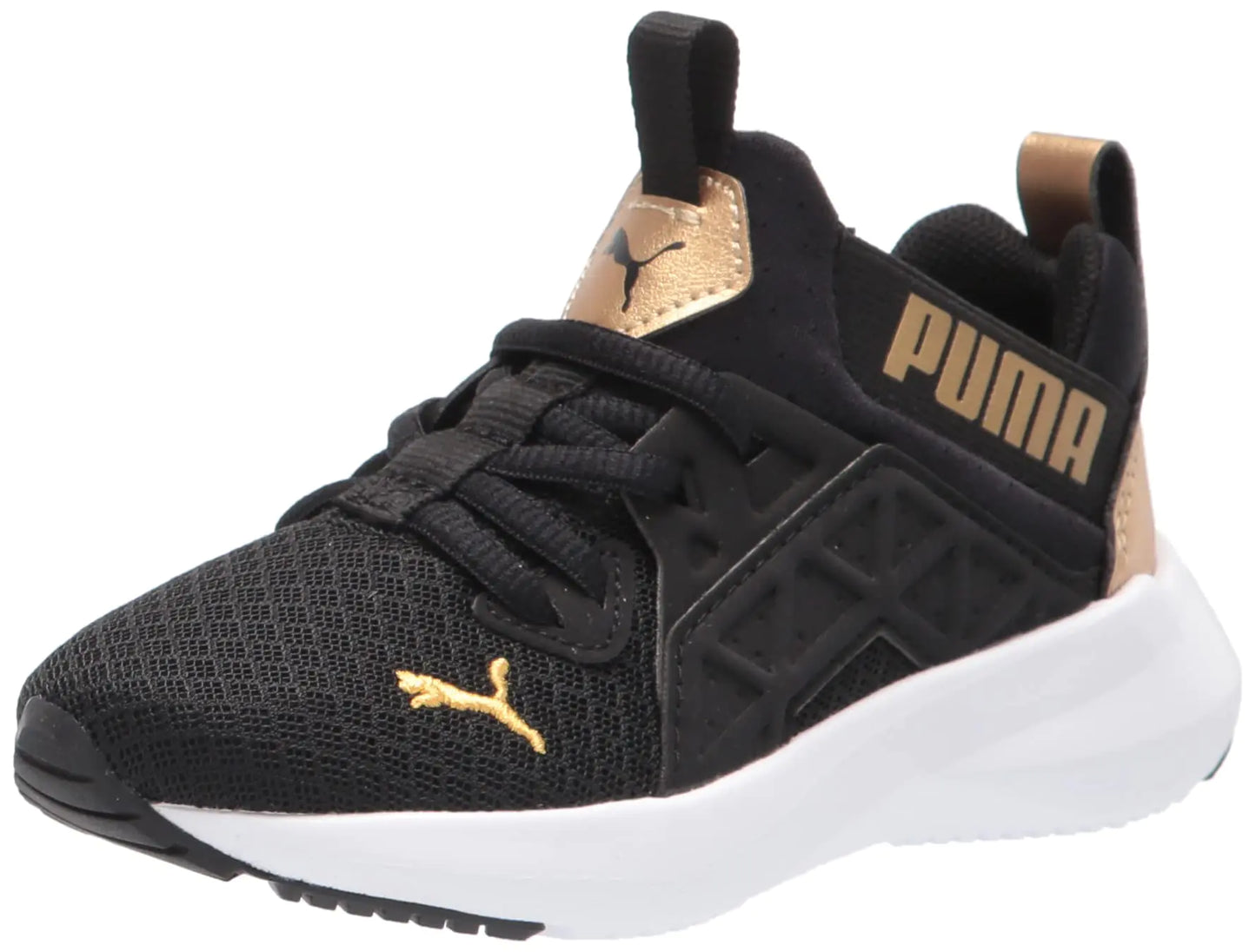 PUMA Softride Enzo Shineline (Big Kid) Puma Black/Puma Team Gold 7 Big Kid M