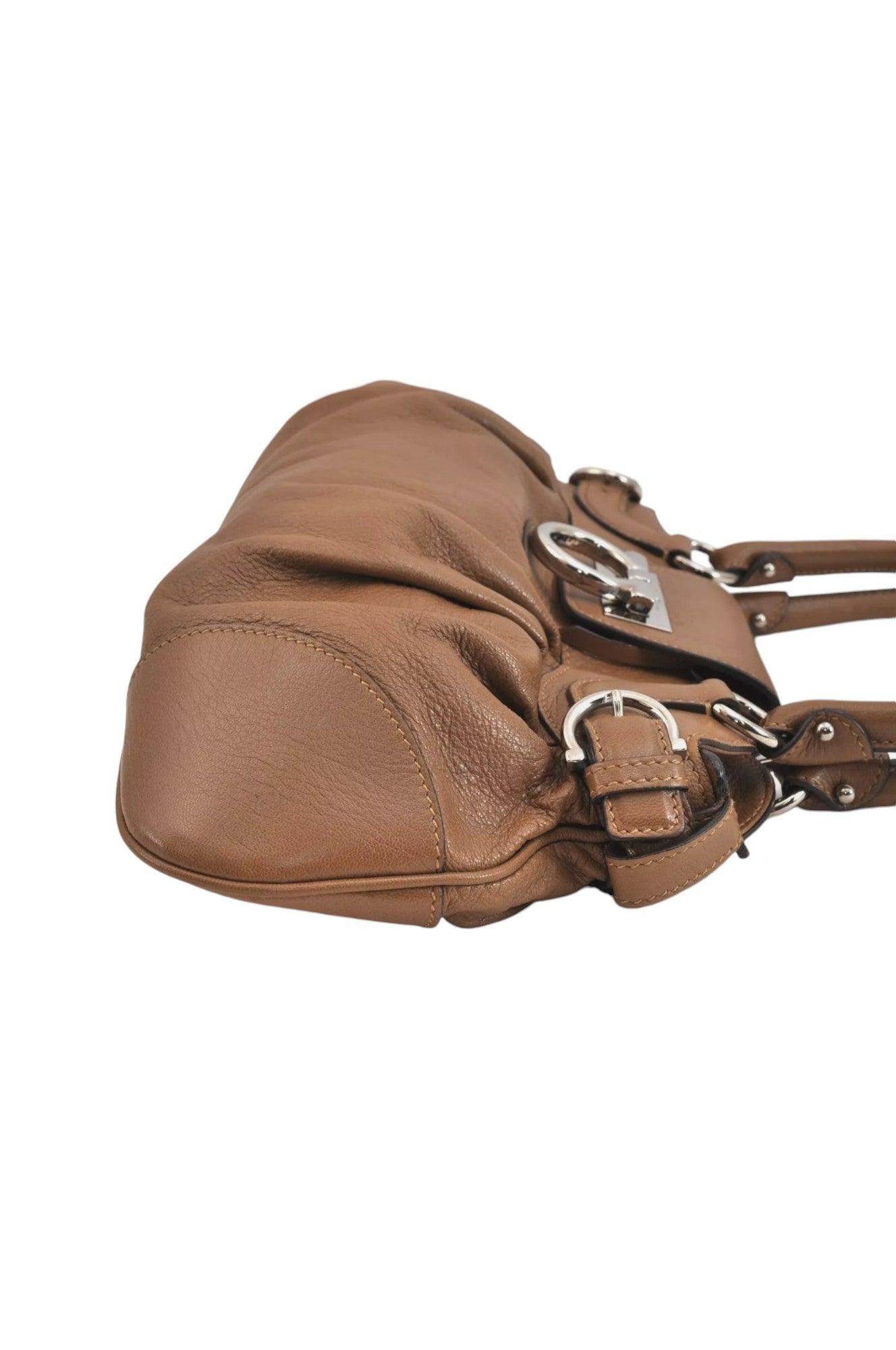 Salvatore Ferragamo Gancini Leather Shoulder Hand Bag Brown 7570K - Velora