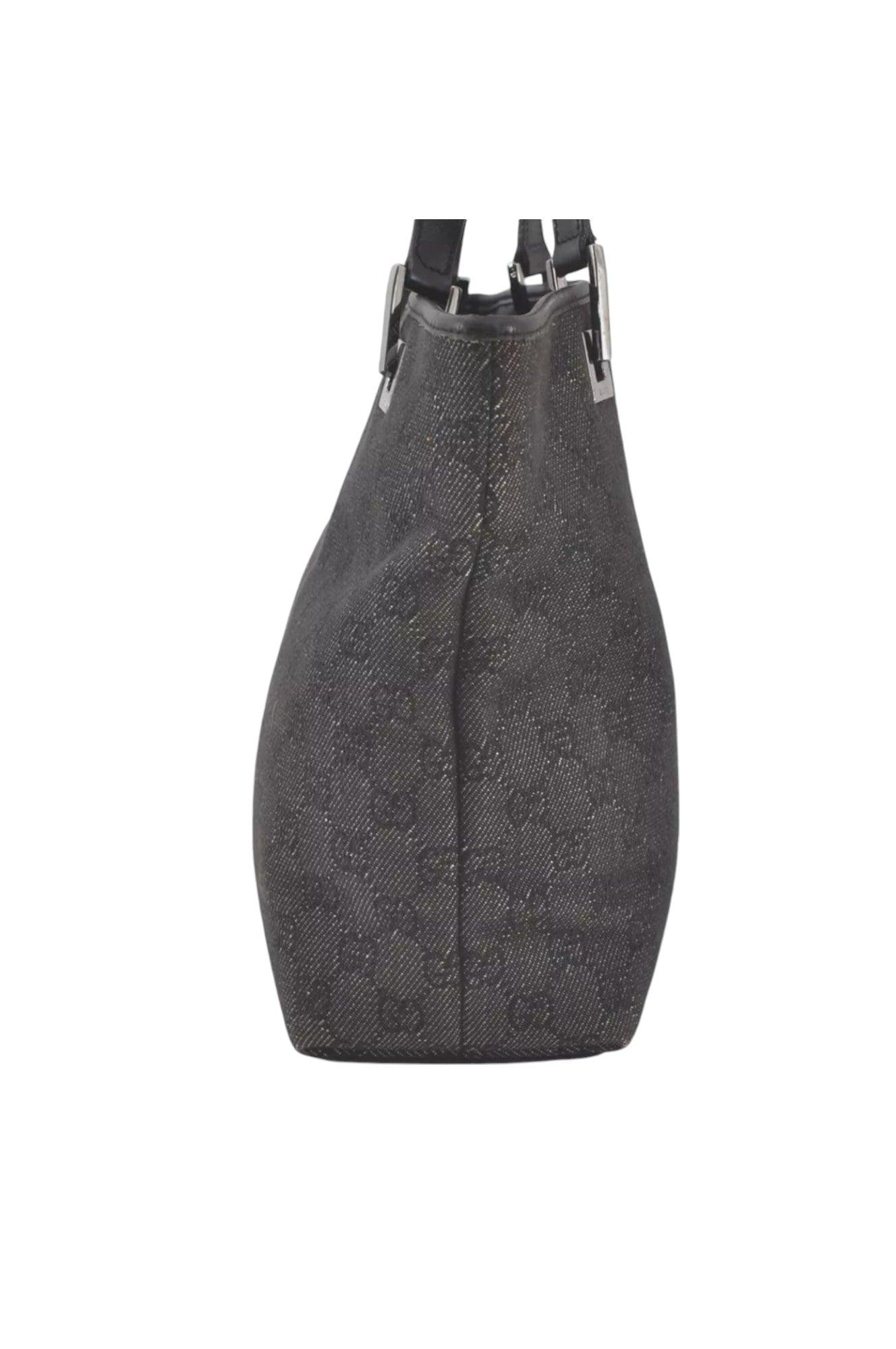 GUCCI Vintage Shoulder Tote Bag GG Canvas Leather 31244 Black 7900K - Velora