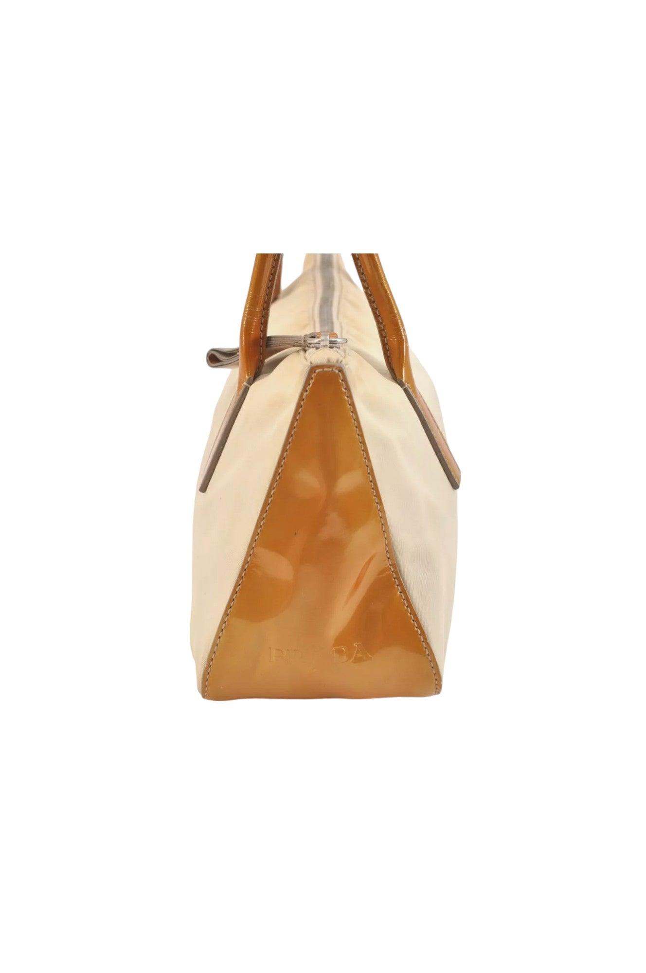 PRADA Nylon Tessuto Enamel Shoulder Hand Bag Purse Cream White 9257K - Velora