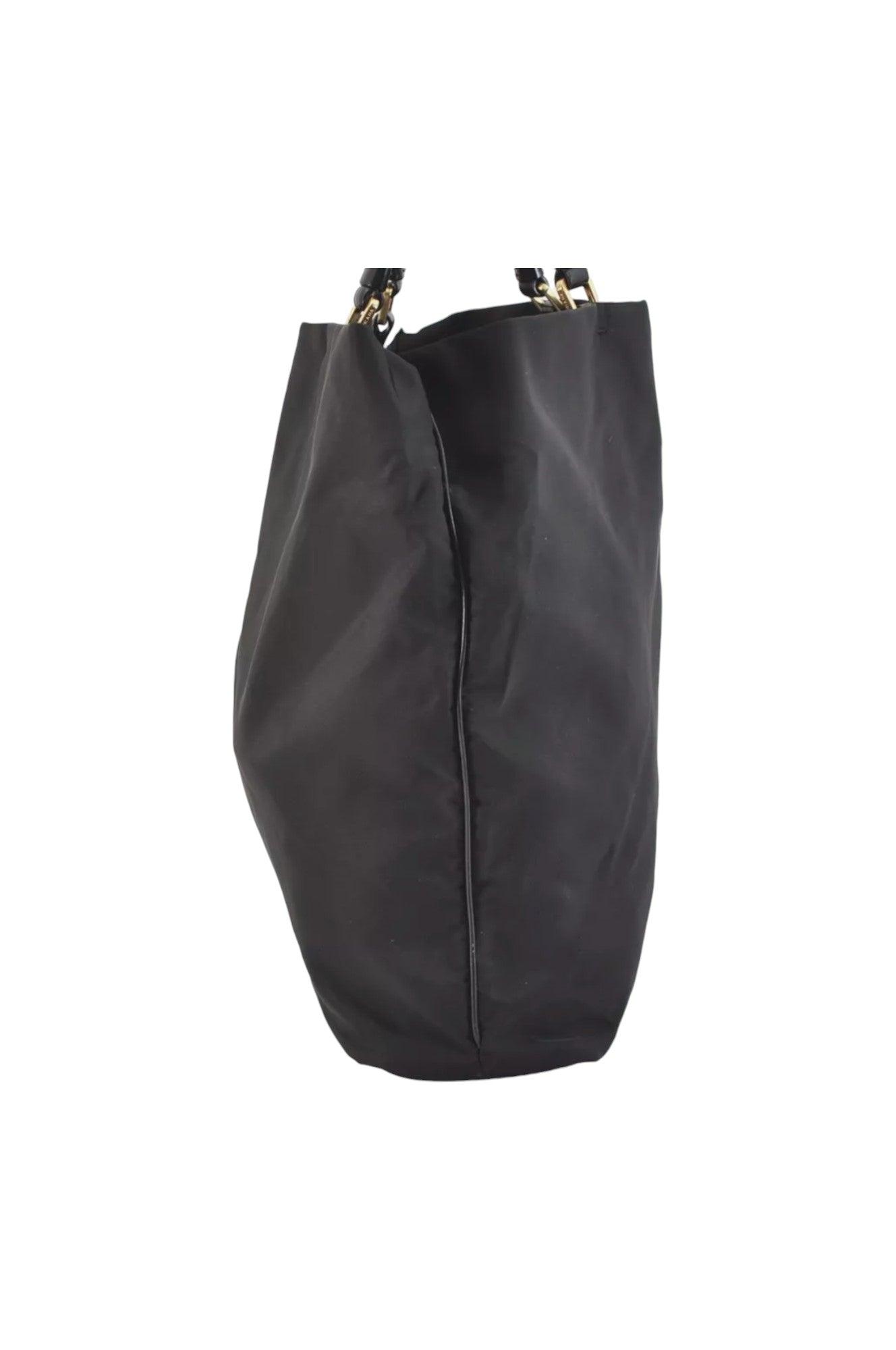 PRADA Vintage Nylon Tessuto Leather Shoulder Bag Purse Black 9107K - Velora