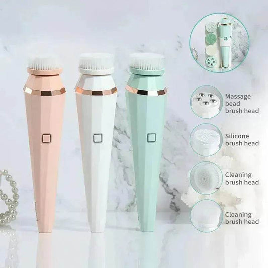 4 In 1 USB Rechargeable Electric Facial Cleansing Brush Soft Skin Care Portable Massager Face Brush Deep Cleaning Device - Velora