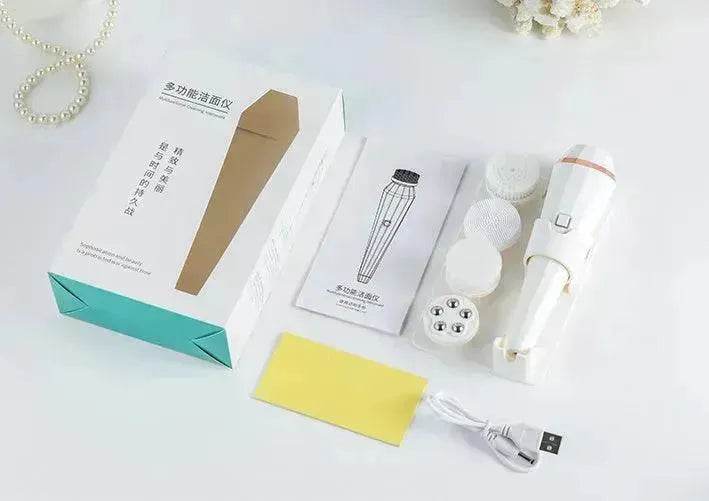 4 In 1 USB Rechargeable Electric Facial Cleansing Brush Soft Skin Care Portable Massager Face Brush Deep Cleaning Device - Velora