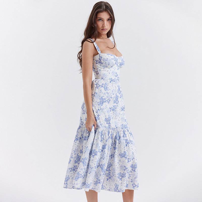 Spring And Summer Comely Pastoral Style Sling Floral A Swing Cake Dress - Velora