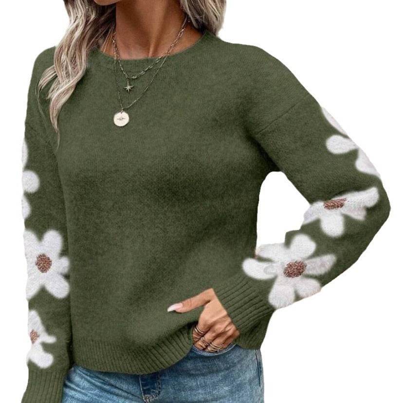 Elegant Elegant Flowers Jacquard Knitted Pullover Women - Velora