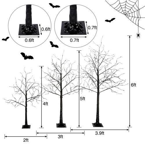 3 Pac Halloween Spooky Tree With Purple Lights, 4FT 5FT And 6FT, Lighted Black Tree For Halloween Decoration - Velora