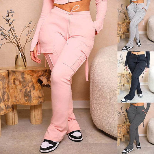 Cargo Pants With Pockets High Waist Drawstring Wide Leg Straight Trousers For Women Overalls - Velora