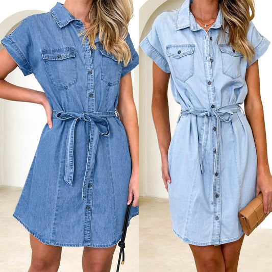 Spring And Summer New Loose Casual Denim Dress Women - Velora
