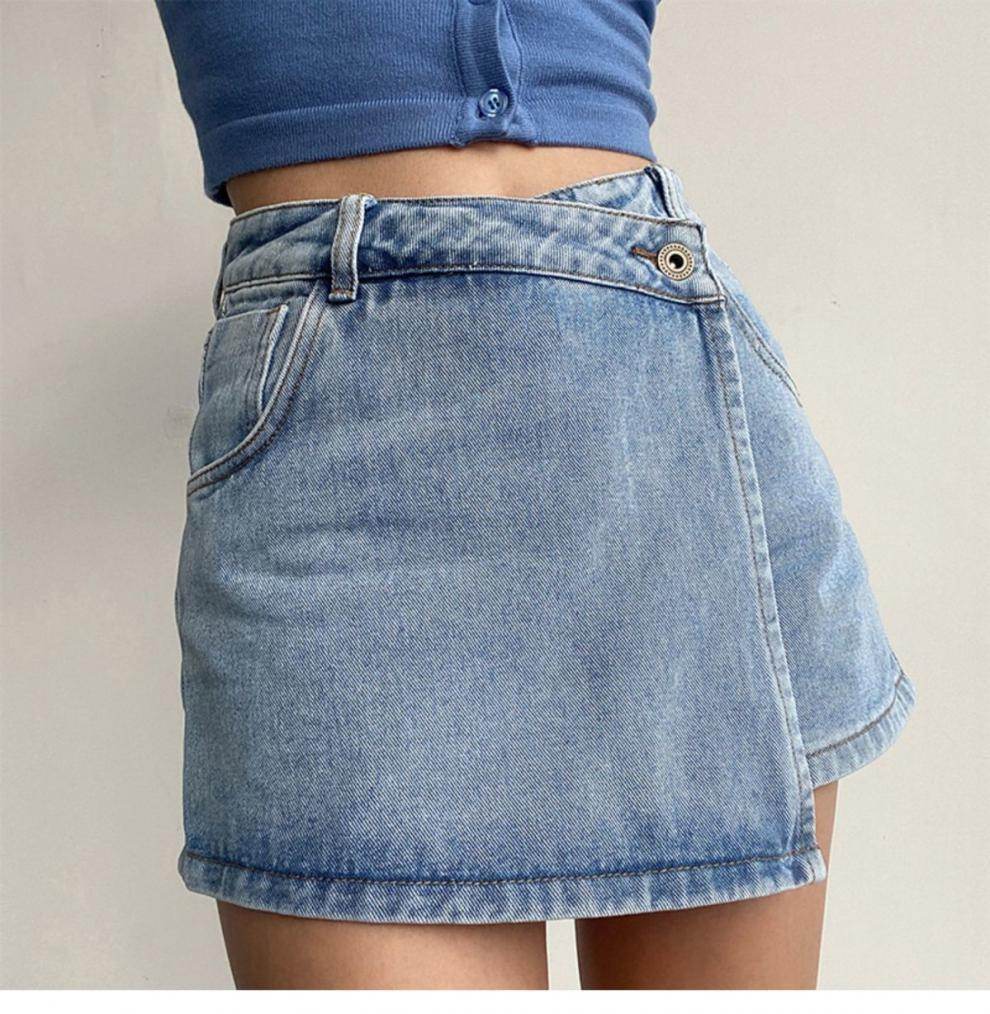 Elegant Anti-exposure Irregular Mini Denim Skirt - Velora