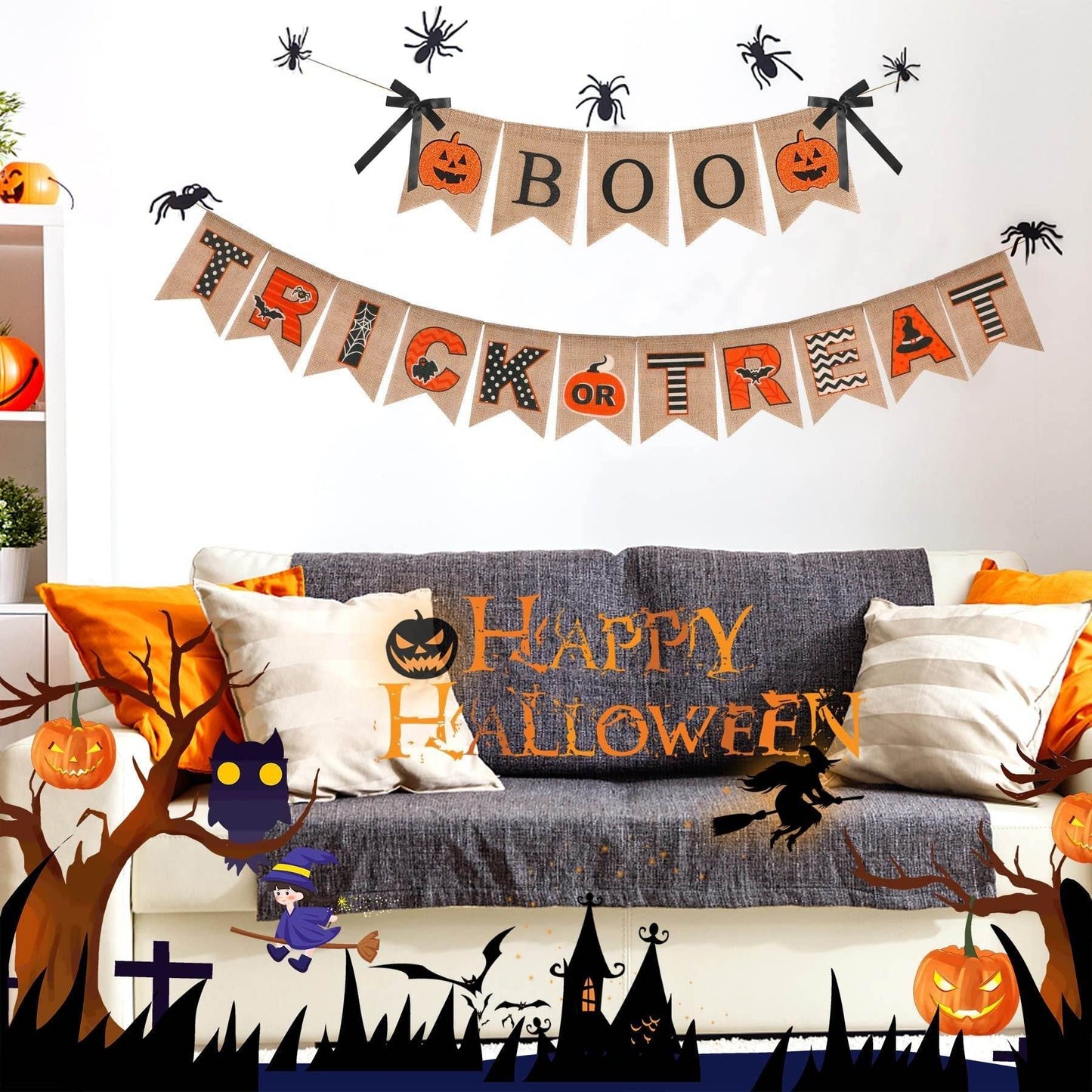 Halloween Burlap Banner Halloween Party Mantel Wall Hanging Supplies For Home Farmhouse Patio-Selling On Amazon Is Prohibited - Velora