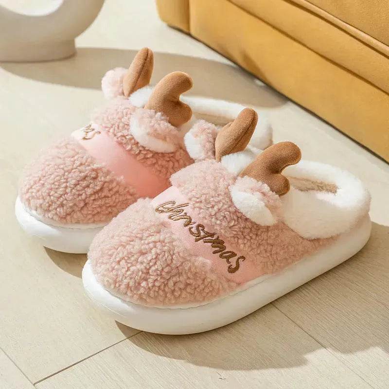Christmas Shoes Winter Home Slippers Elk Soft Cozy Bedroom Slipper Slip On House Shoes - Velora