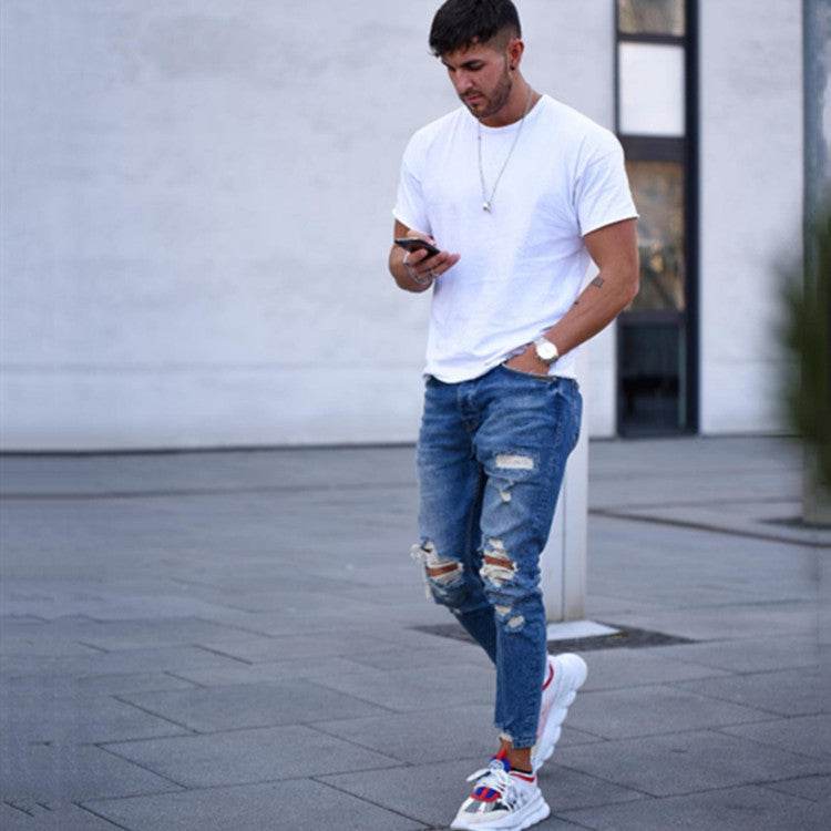 Men Fashion Ripped Hole Denim jeans pant trouser - Velora