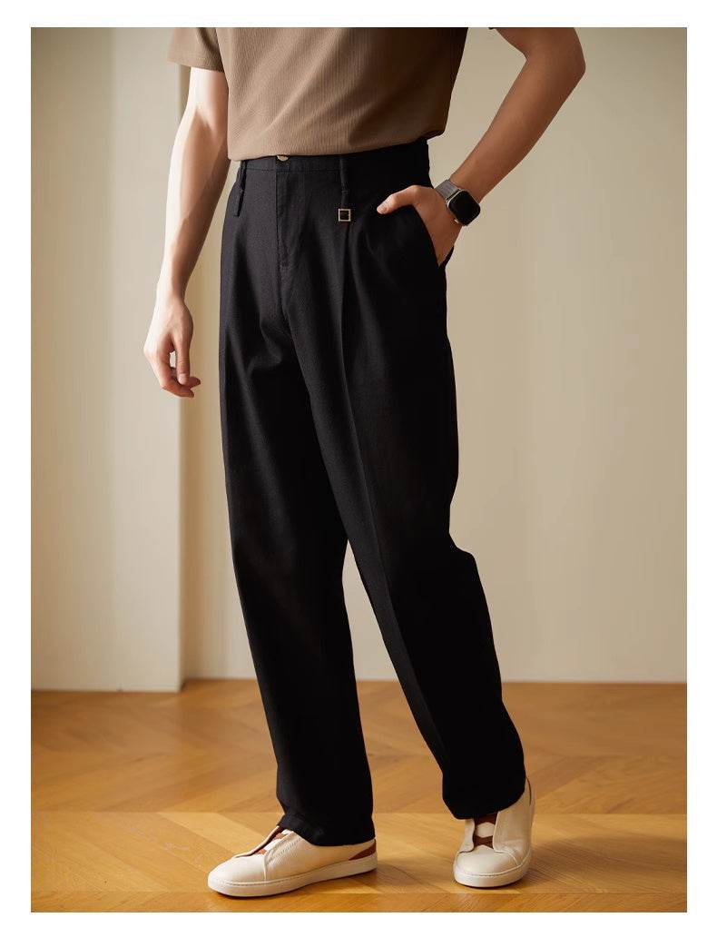 Retro Fashion Men High waist Pleated Loose Straight Leg Trouser - Velora