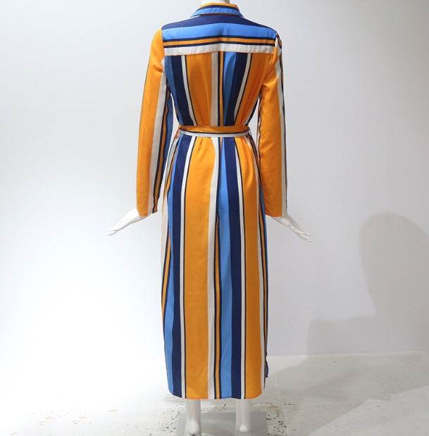 Stripe Shirt Women's Dress Spring Summer Chiffon V-neck Sexy Maxi Dresses Sexy Elegant Casual Girl Lace Women Long Sleeve - Velora