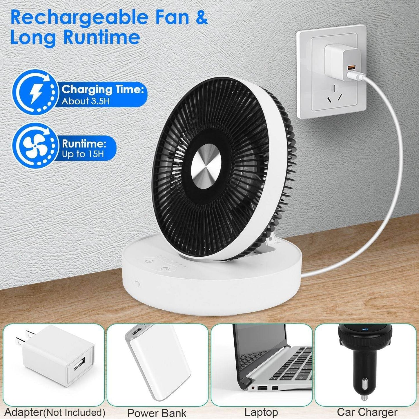 Foldable Rechargeable Portable Remote Control Desk Fan - Velora