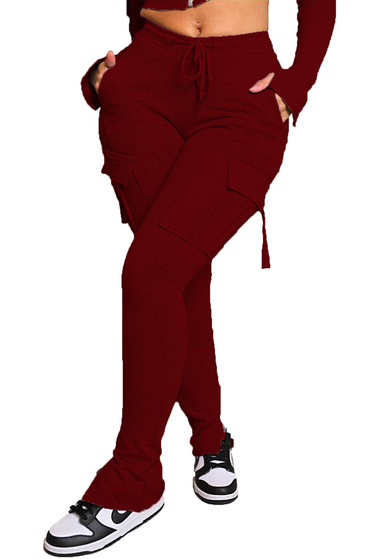 Cargo Pants With Pockets High Waist Drawstring Wide Leg Straight Trousers For Women Overalls - Velora