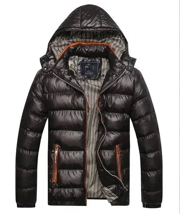 Winter leather Puffer coat for men Hooded padded Winter jacket for men - Velora