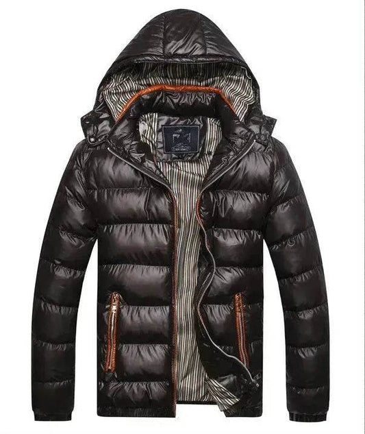 Winter leather Puffer coat for men Hooded padded Winter jacket for men - Velora