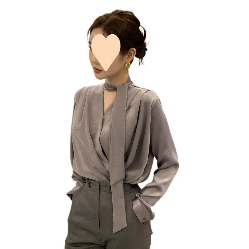 High-end Anti-wrinkle Acetate Satin pleated Blouse Shirt For Women - Velora