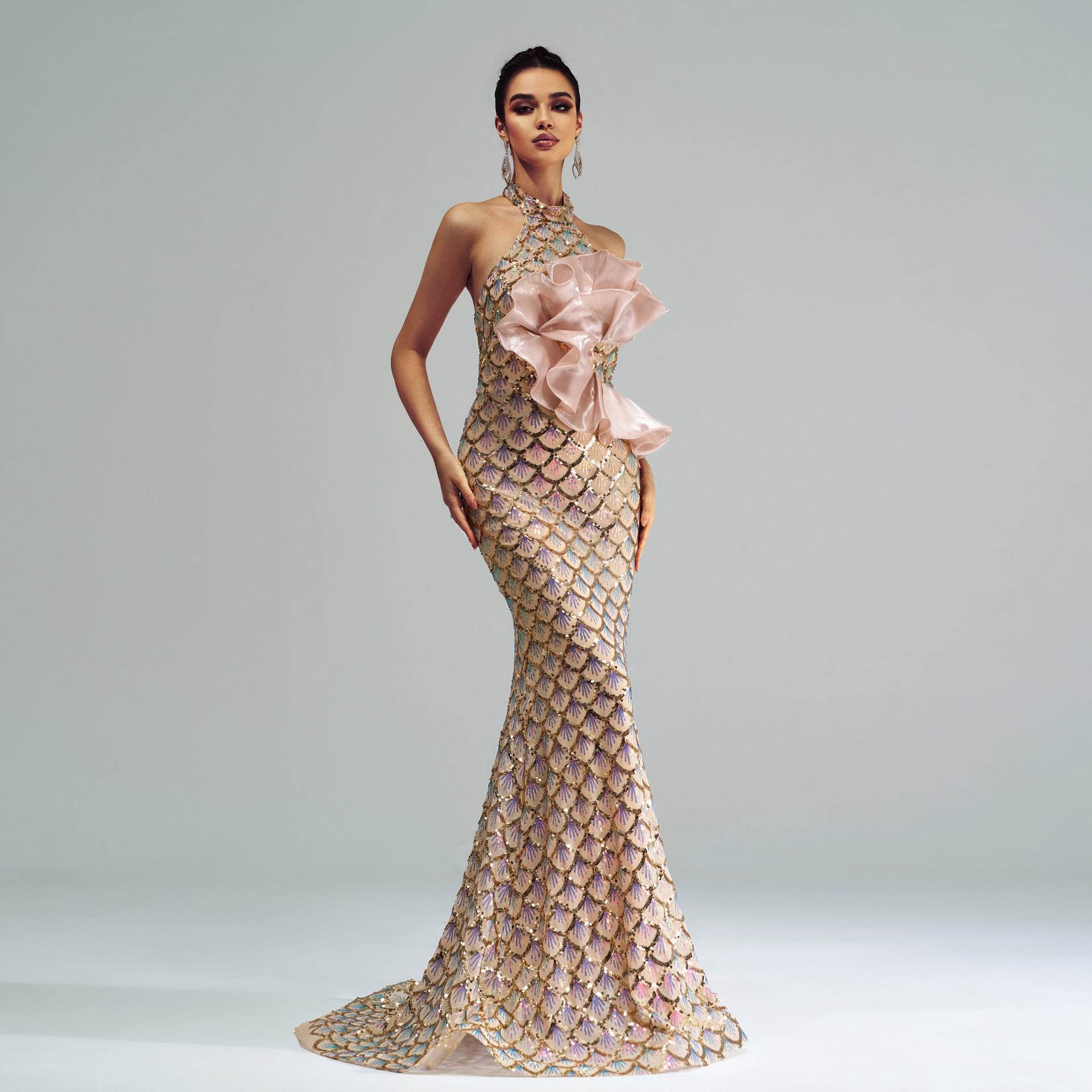 Halter Sequined Mermaid Evening Dress - Velora